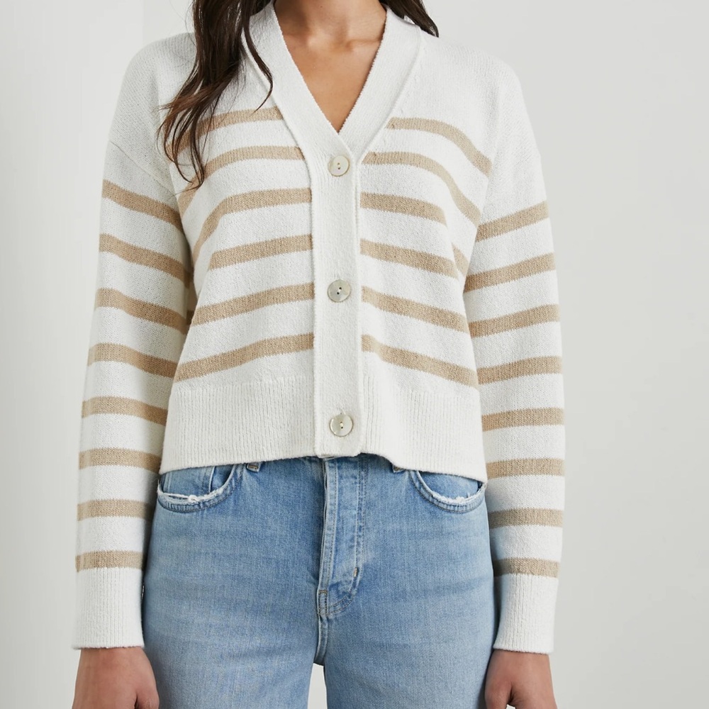 Rails Geneva Cardigan in Sand Stripe; Brand New, Never Worn Tags Still Attached